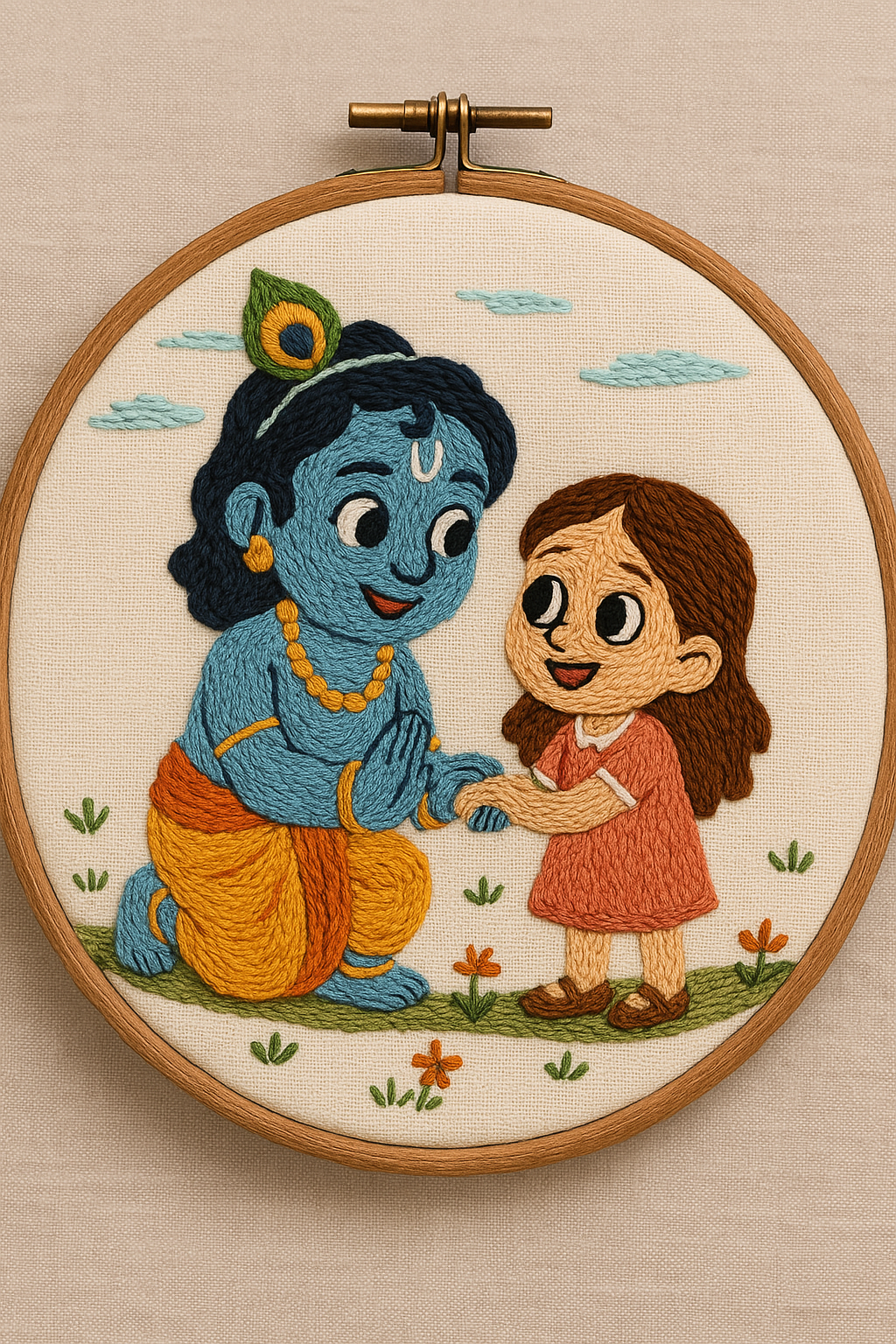 "Bhai Aap Best Ho – Rakhi Special Krishna Embroidery Hoop | Handcrafted Gift for Brother"