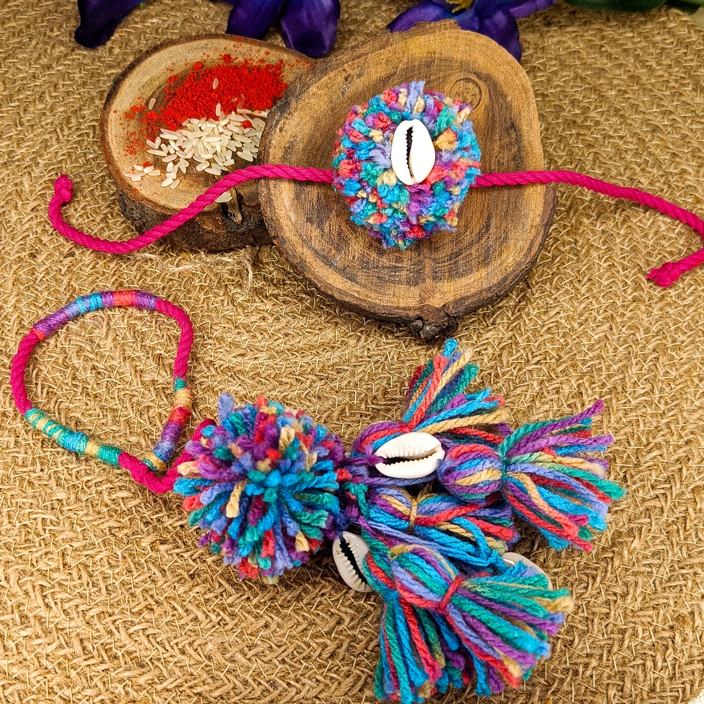 Pompom rakhi lumba set