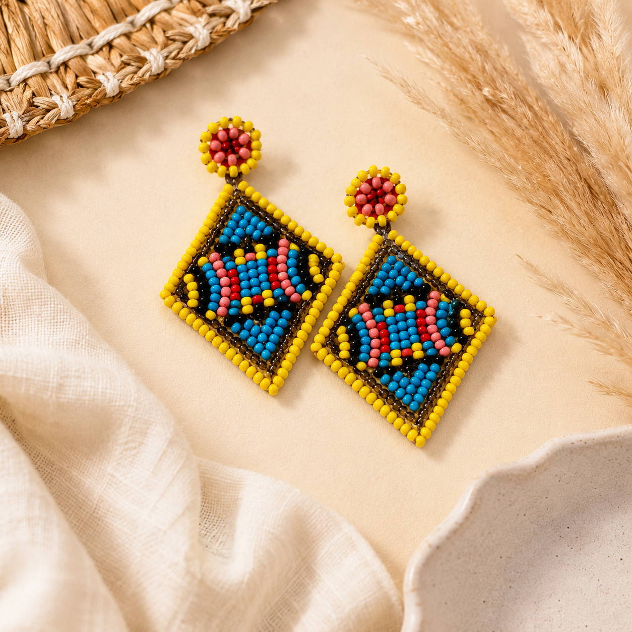 Handmade Tribal Beaded Statement Earrings | Colorful Boho Earrings for Women | House of Bulbul