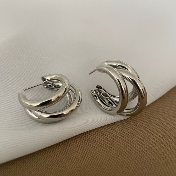 Triple Curved silver-Plated Hoop Earrings