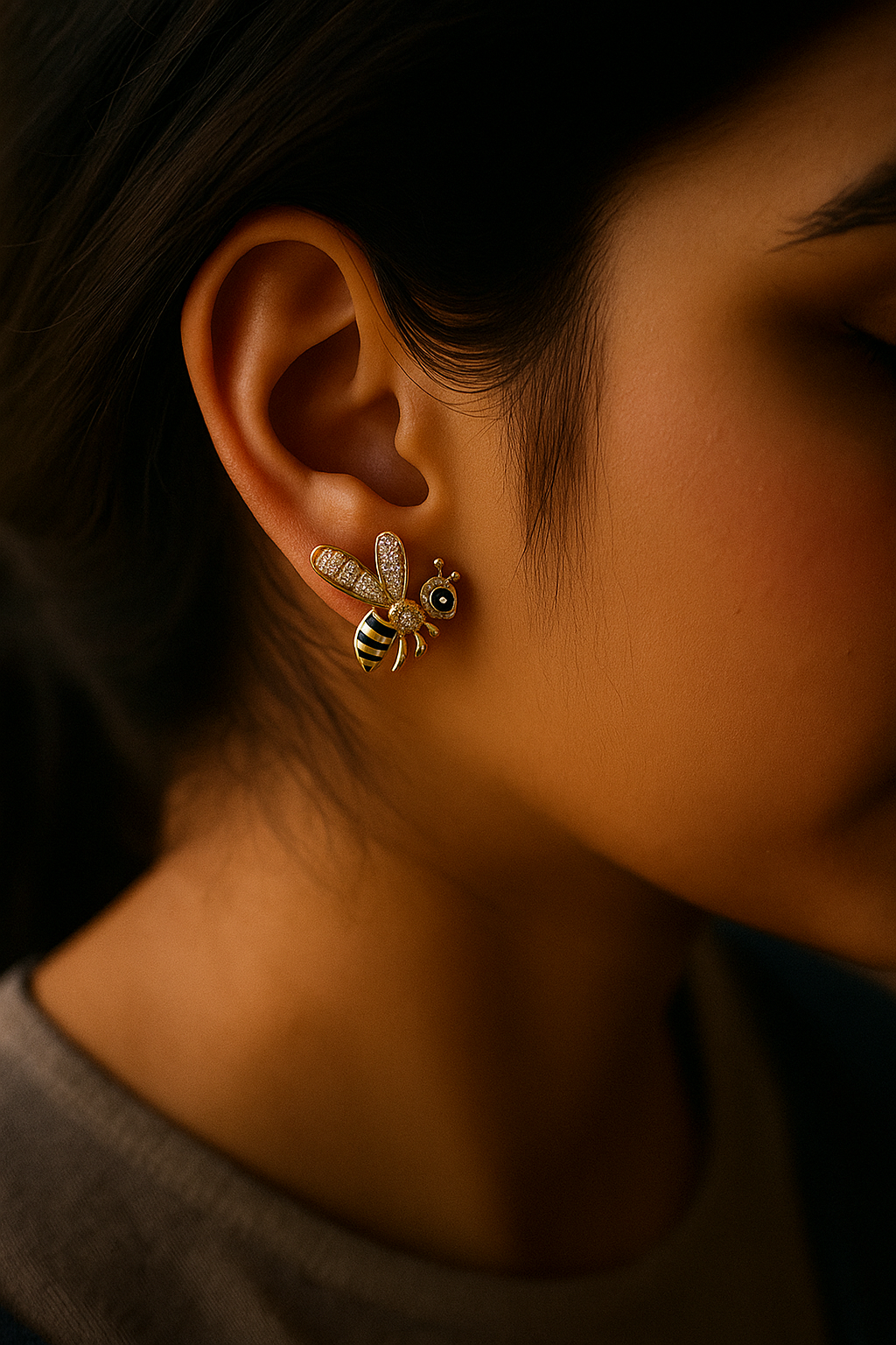 Golden Bee Stud Earrings – Crystal Wing Design (pre order)