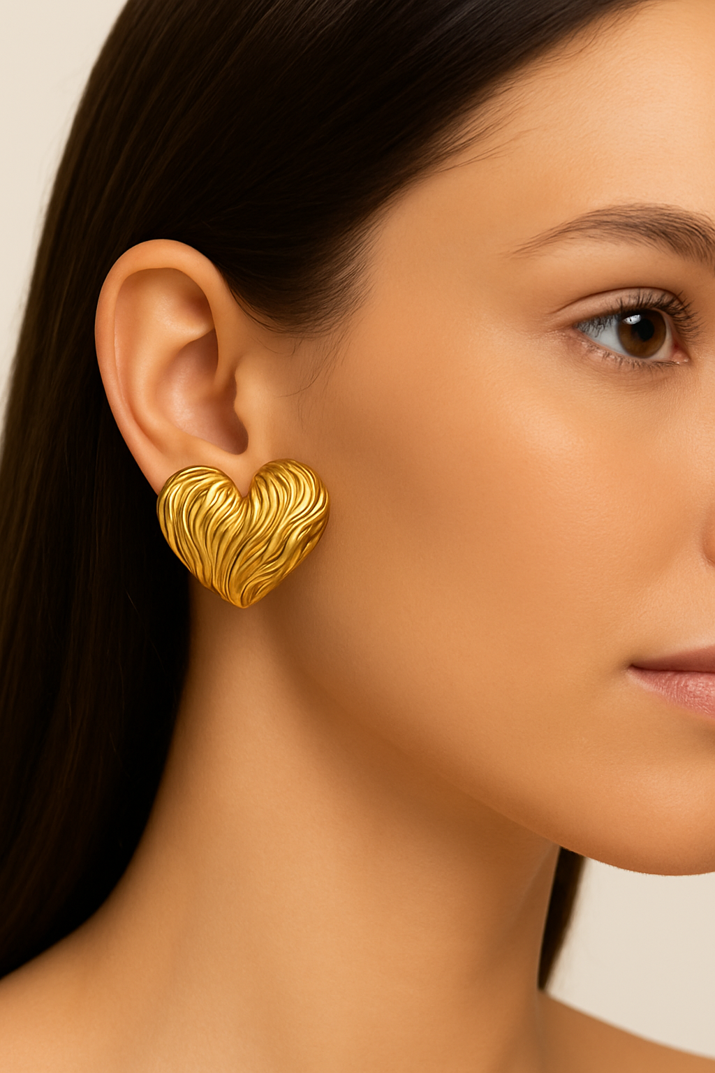 Textured Gold Heart Stud Earrings