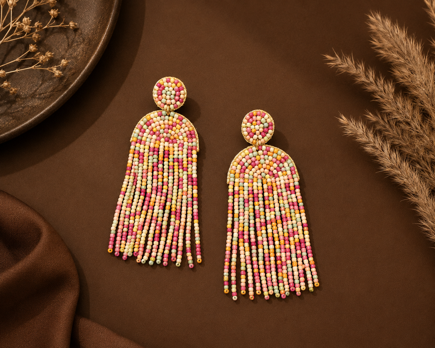 Pastel Candy Beaded Tassel Earrings for Women | Handmade Statement Earrings | House of Bulbul