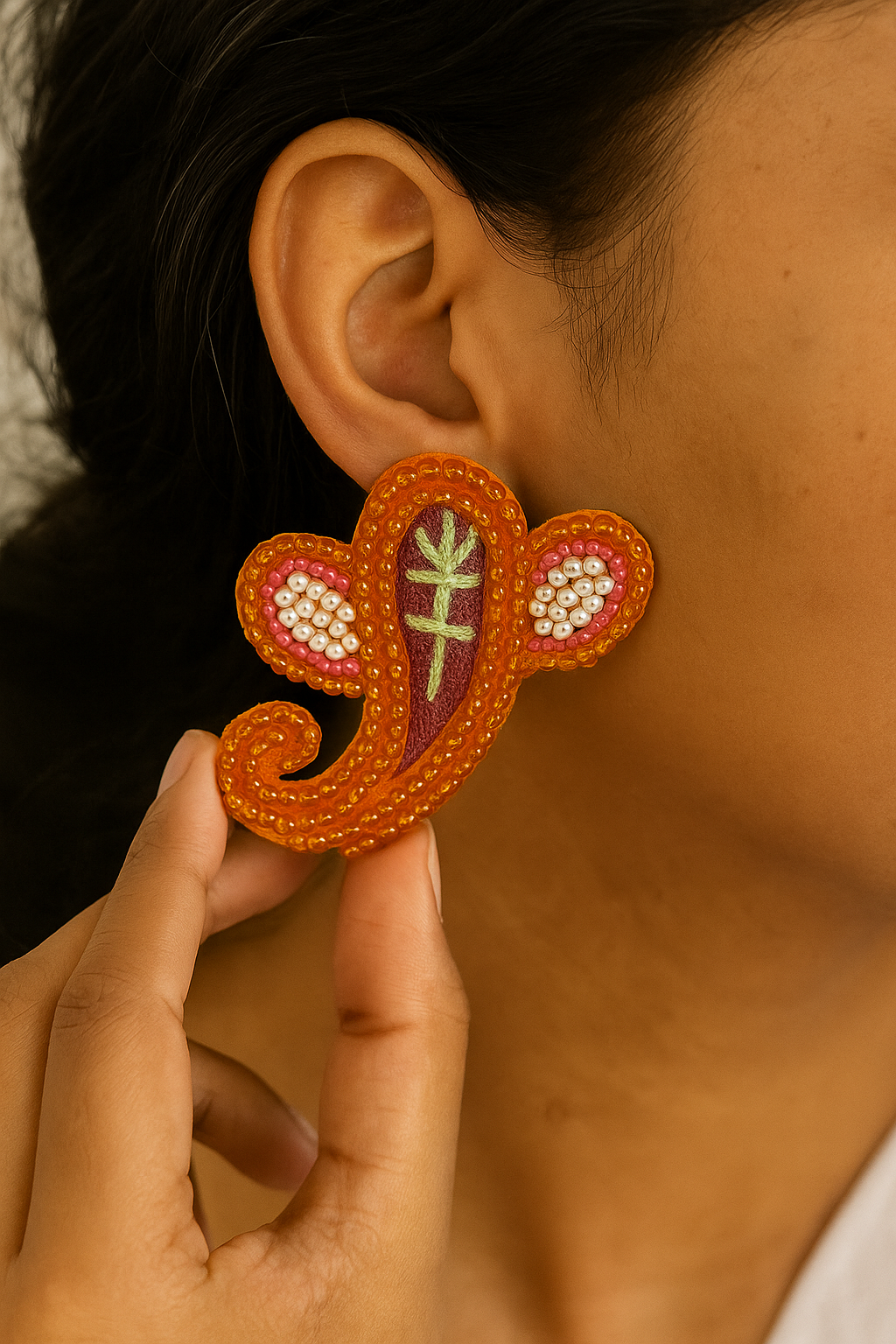Handcrafted Beaded Ganesh Paisley Earrings
