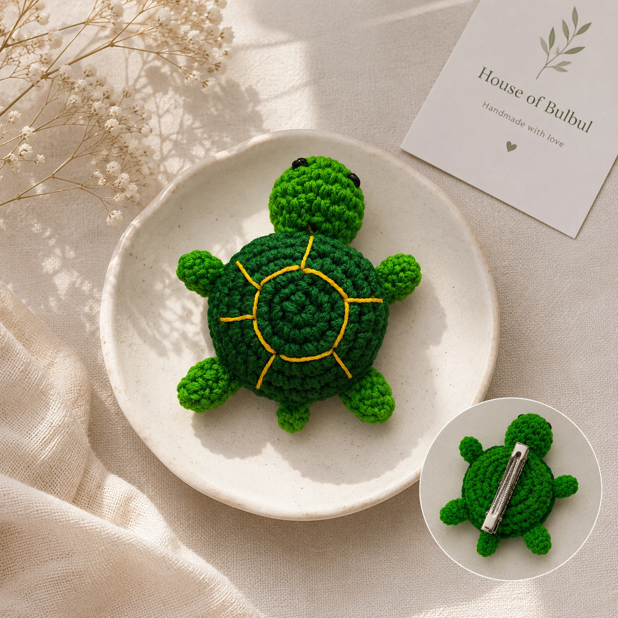 Handmade Crochet Turtle Hair Clip for Girls & Women | UNIQUE HAIR PINS