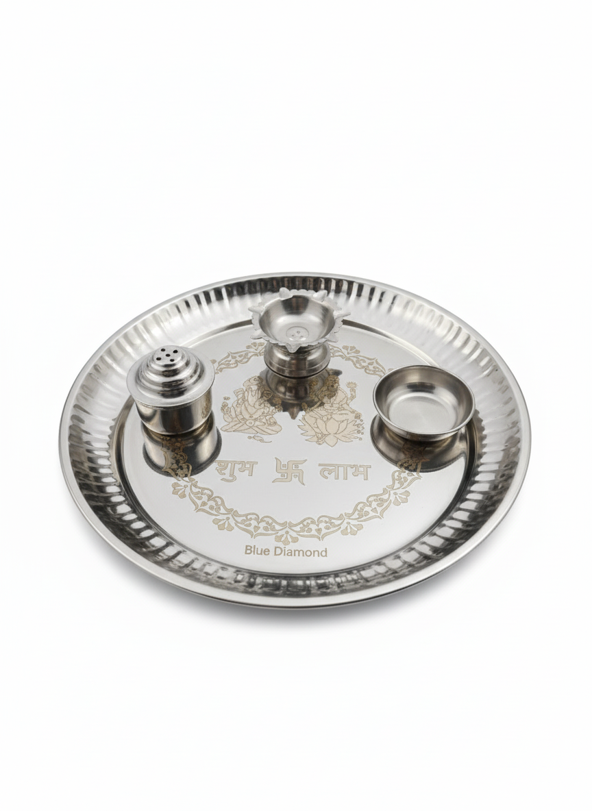 Exquisite Stainless Steel Puja Thali Set with "Shubh Labh" Engraving