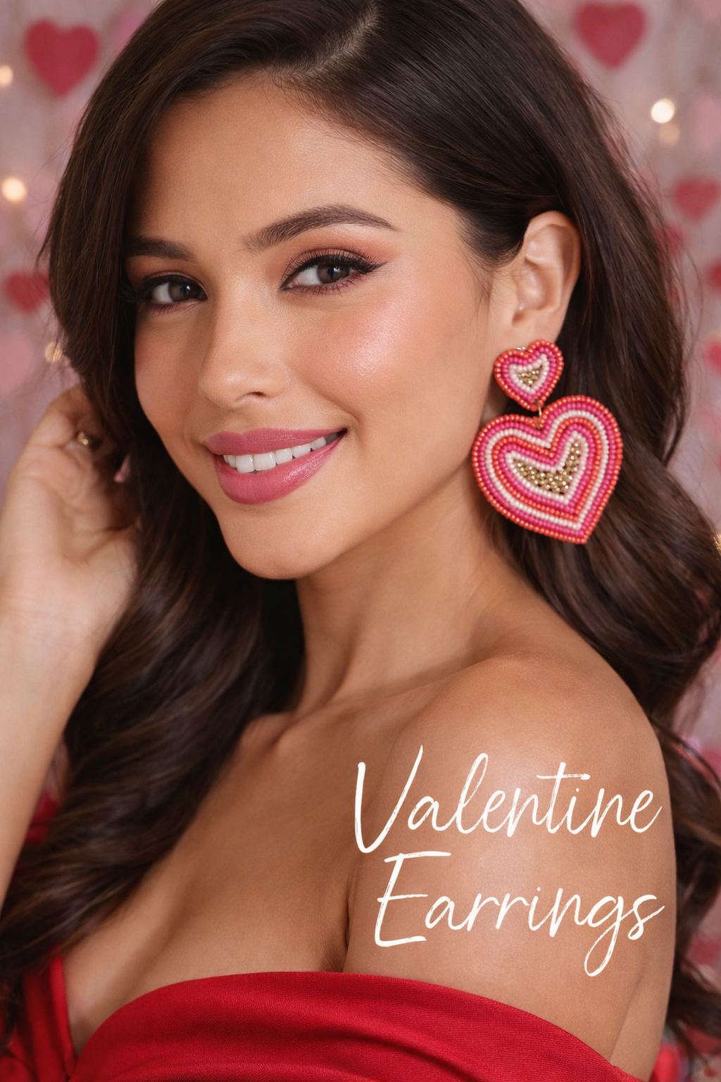 Handmade Beaded Heart Drop Earrings | Pink & Red Valentine Statement Earrings