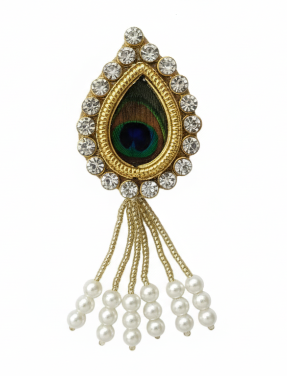 Peacock Feather Brooch with Pearl Tassels – Elegant Wedding, Haldi & Mehndi Accessory