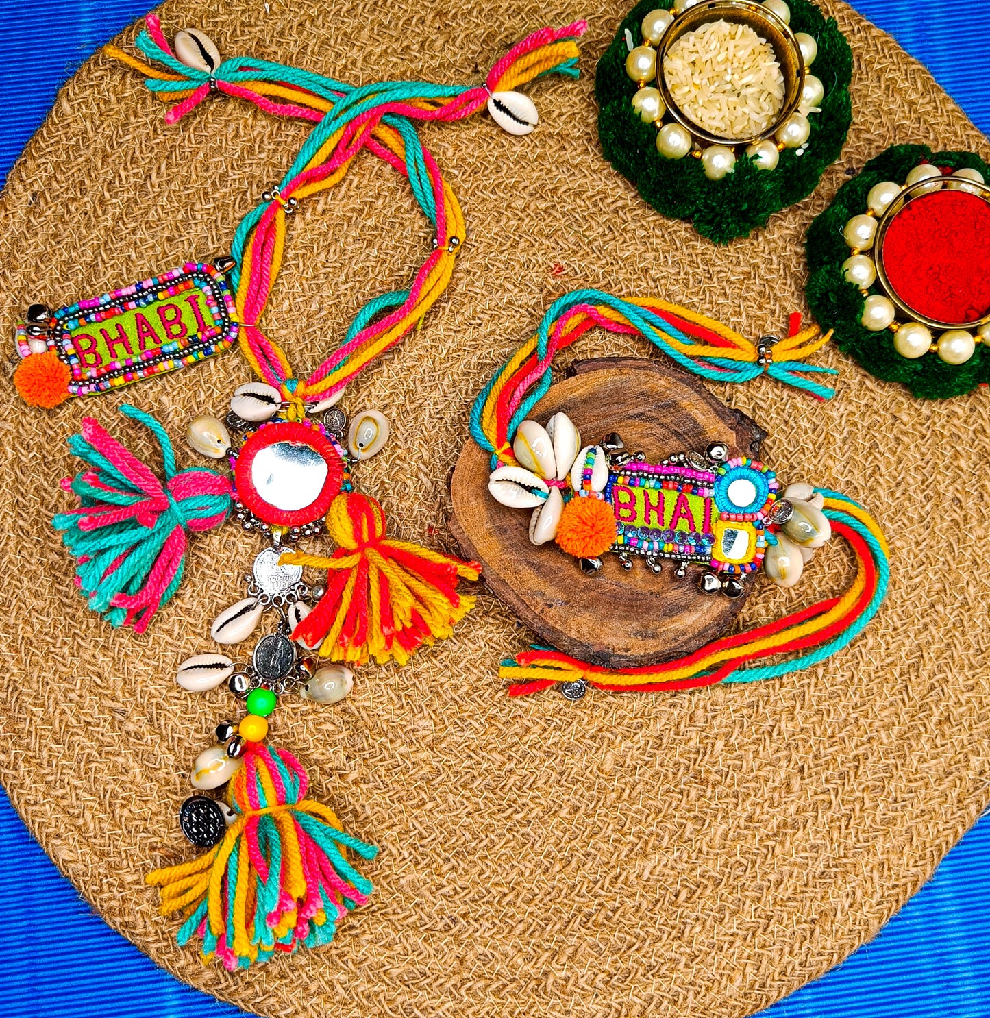 Vibrant Rakhi and lumba set