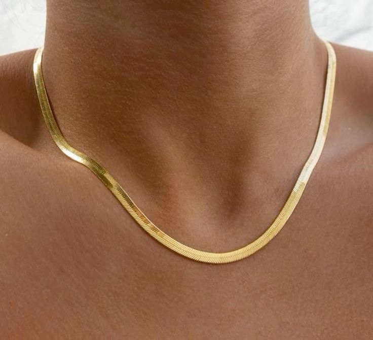 Classic Gold-Plated Herringbone Chain Necklace