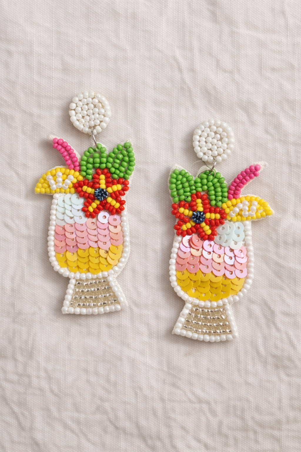 Tropical Cocktail Beaded Statement Earrings | Handmade Beachwear Earrings for Women