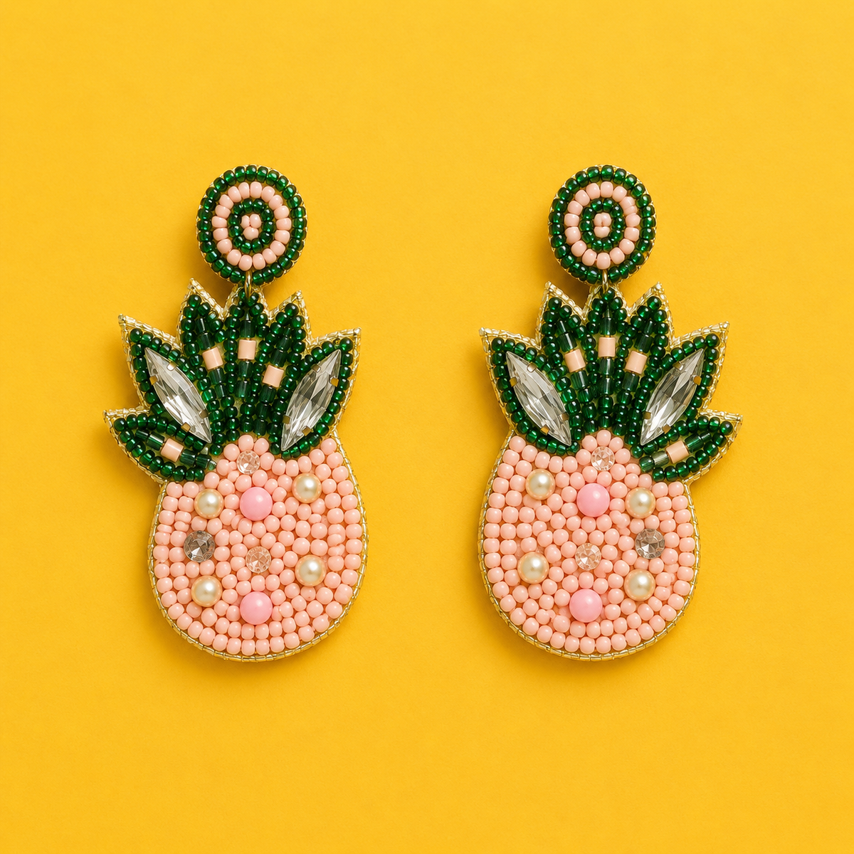 Pink Pineapple Beaded Statement Earrings | Handmade Tropical Earrings | House of Bulbul