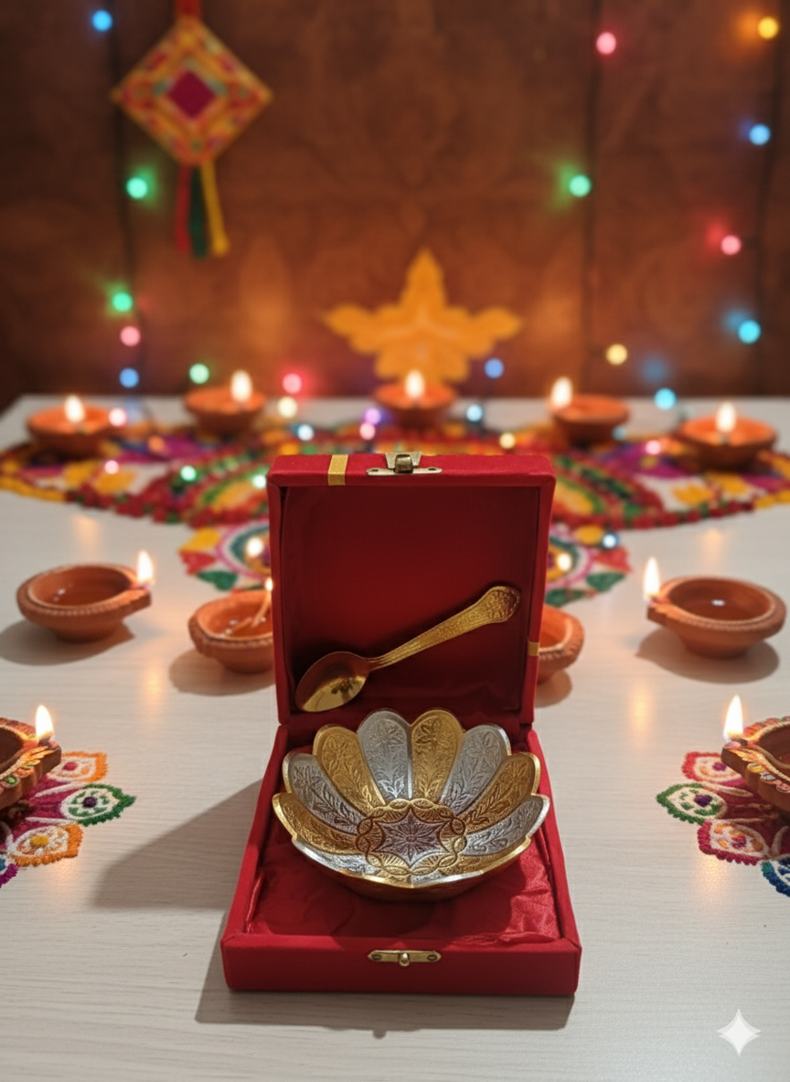 Silver-Plated Decorative Bowl with Spoon in Velvet Box