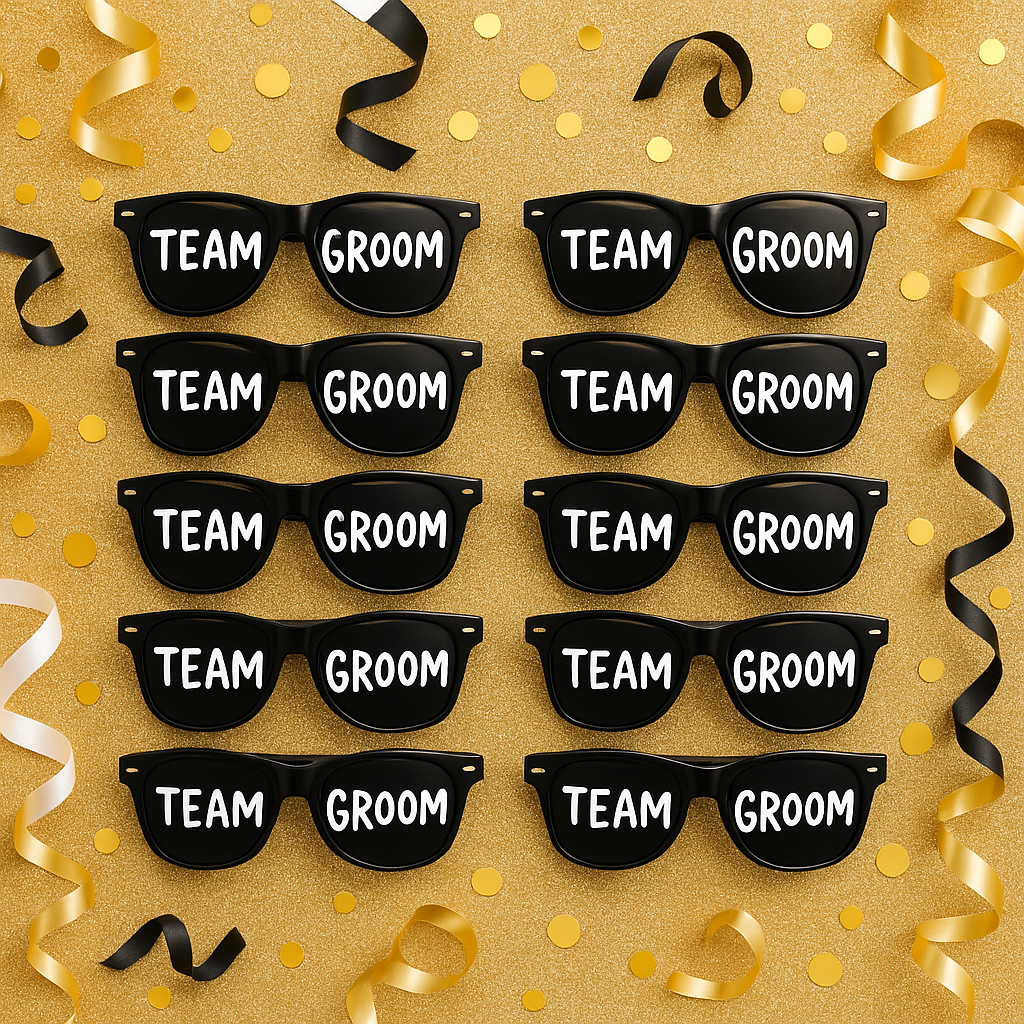 Team Groom Sunglasses | Bachelor Party Props | Groomsmen Gifts | Wedding Bar Accessories
Set of 5