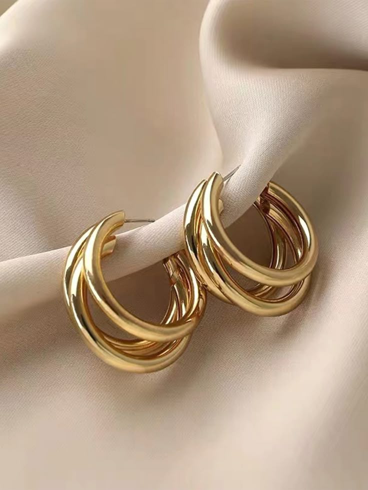 Triple Curved Gold-Plated Hoop Earrings
