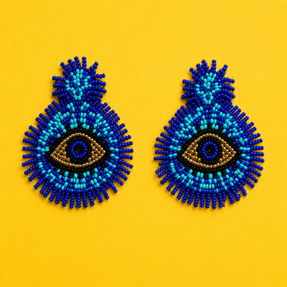Evil Eye Beaded Statement Earrings for Women | Handmade Blue Boho Earrings | House of Bulbul
