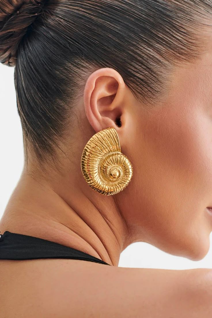 Gold-Toned Spiral Seashell Earrings