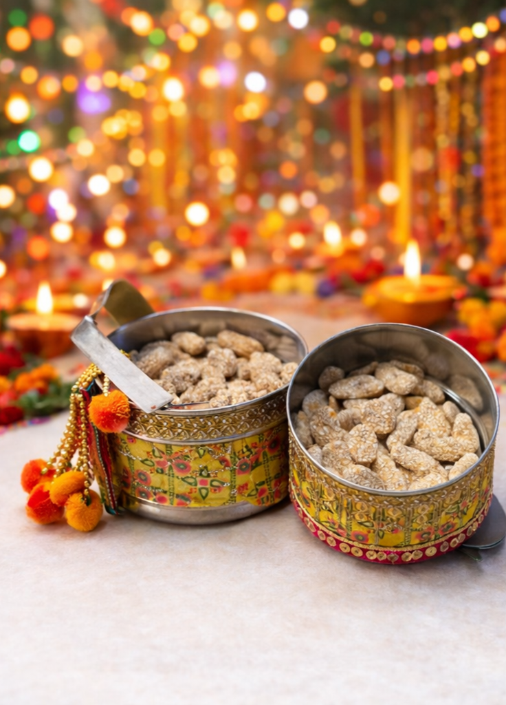 Lohri & Makar Sankranti Gift Hamper | Festive Stainless Steel Tiffin with sweet treats