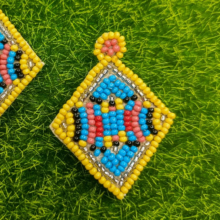 Diamond handmade beaded yellow studs