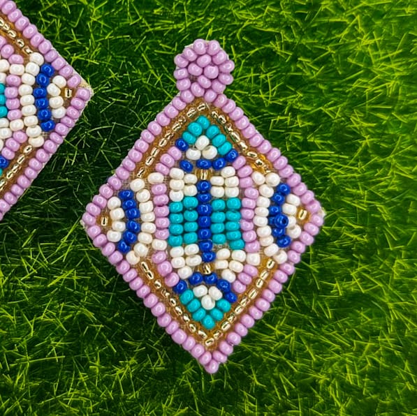 Diamond handmade beaded purple studs