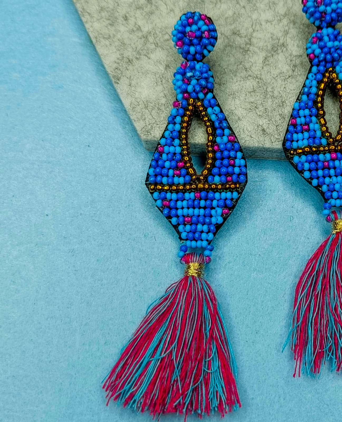 Blue beaded handmade earrings