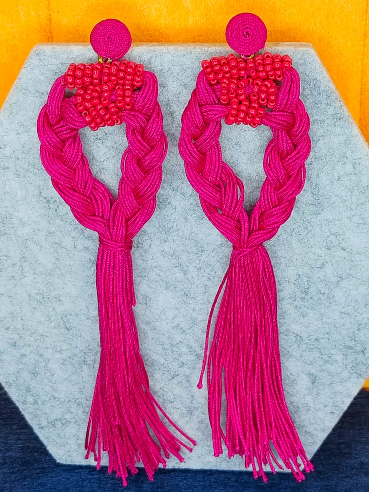 Pink threaded handmade earrings