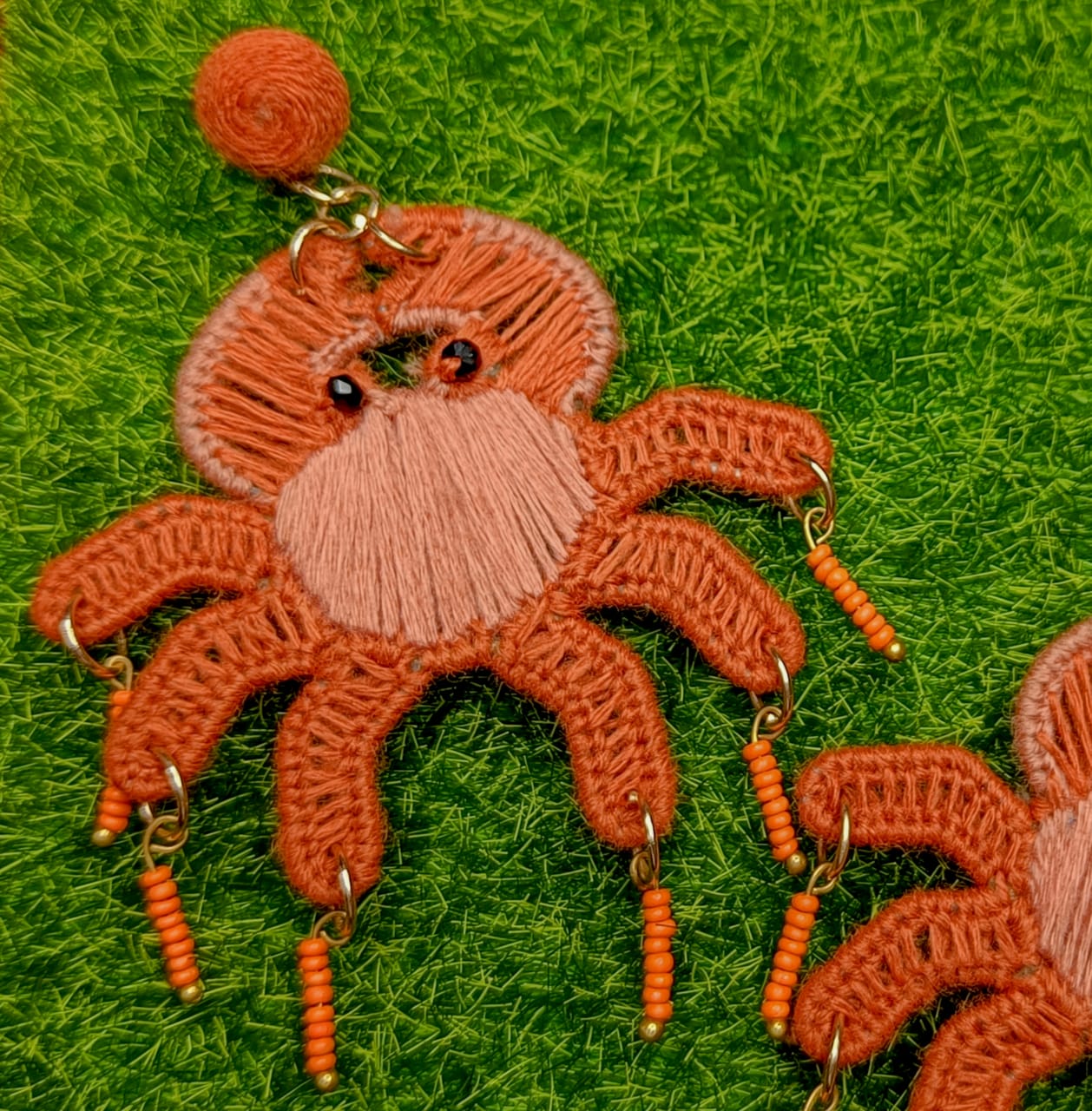 Crab handmade knitted earrings