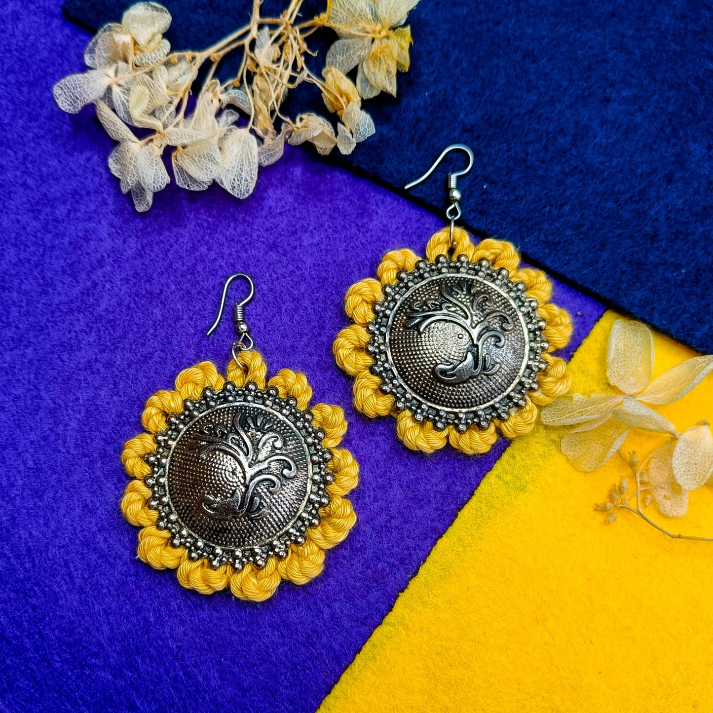 Yellow sunflower handmade oxidised earring