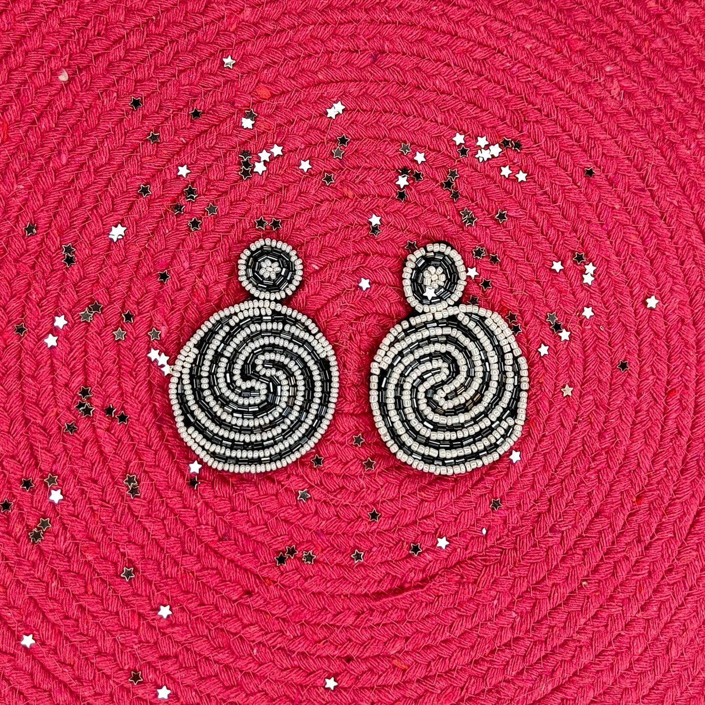 Whirling beaded handmade earrings