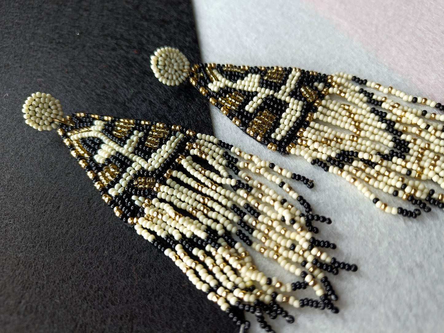 Beaded Leopard handmade earrings.