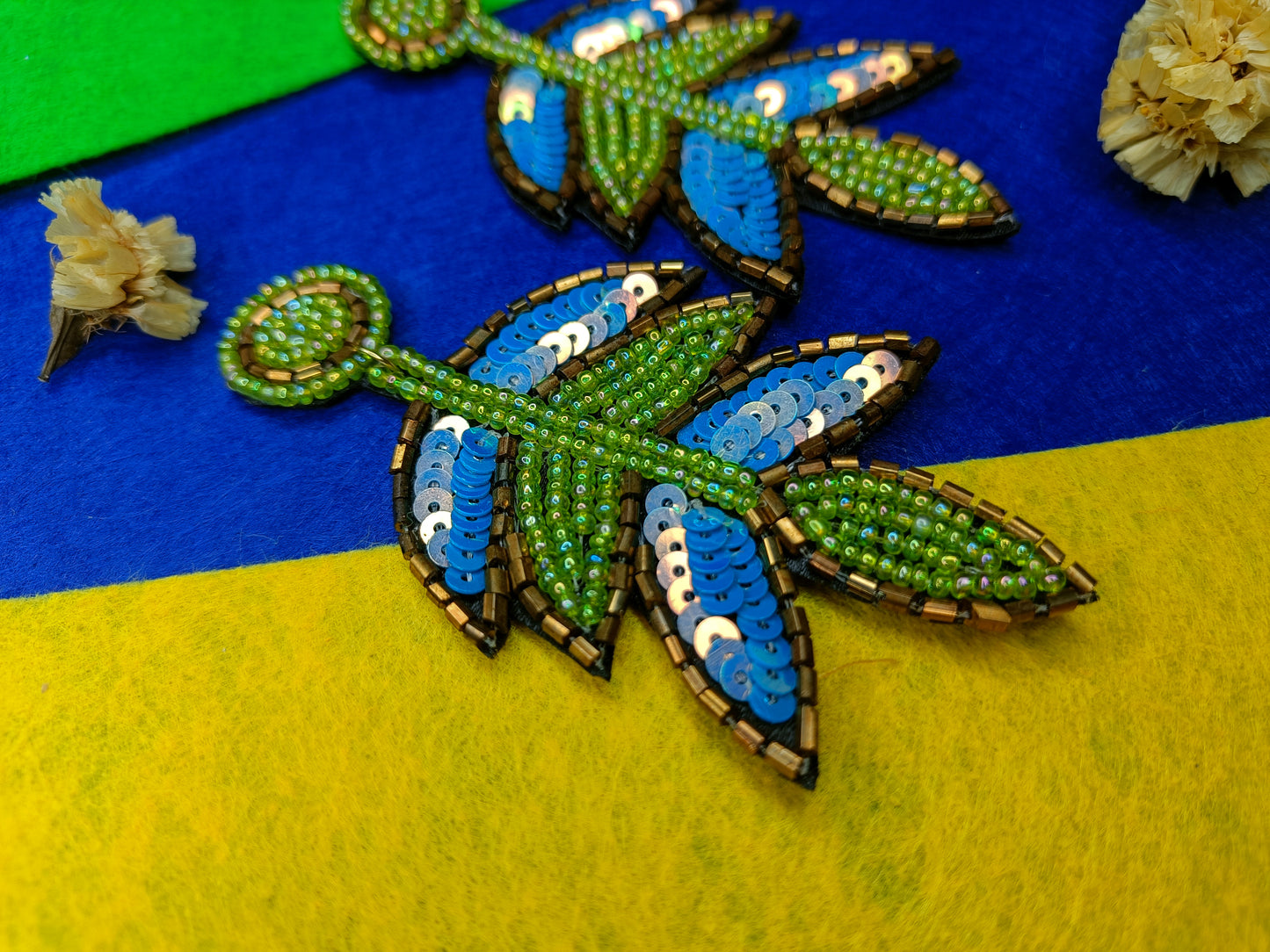 Glittery leaf handmade earring