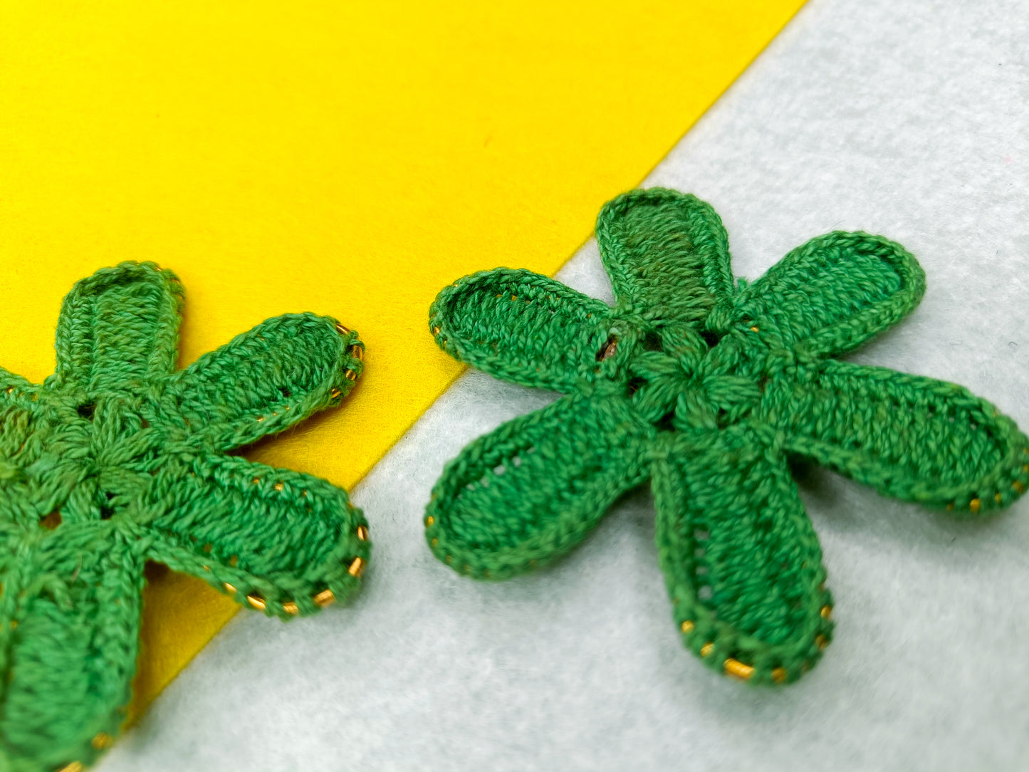 Knitted Green Flower handmade earrings