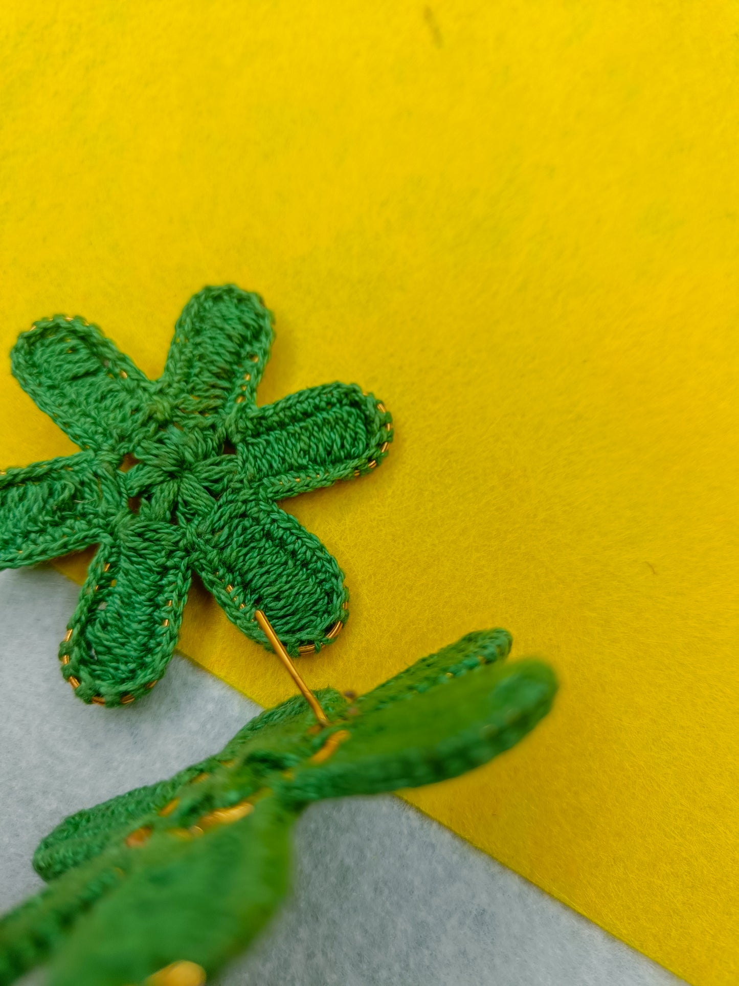 Knitted Green Flower handmade earrings