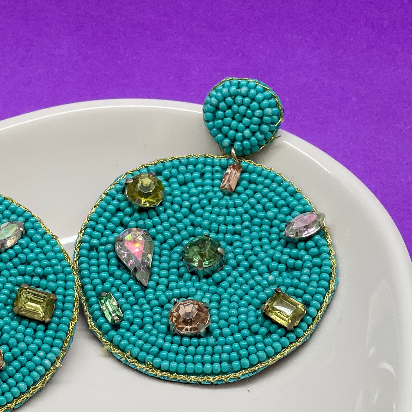 Sea round handmade beaded earrings with stones
