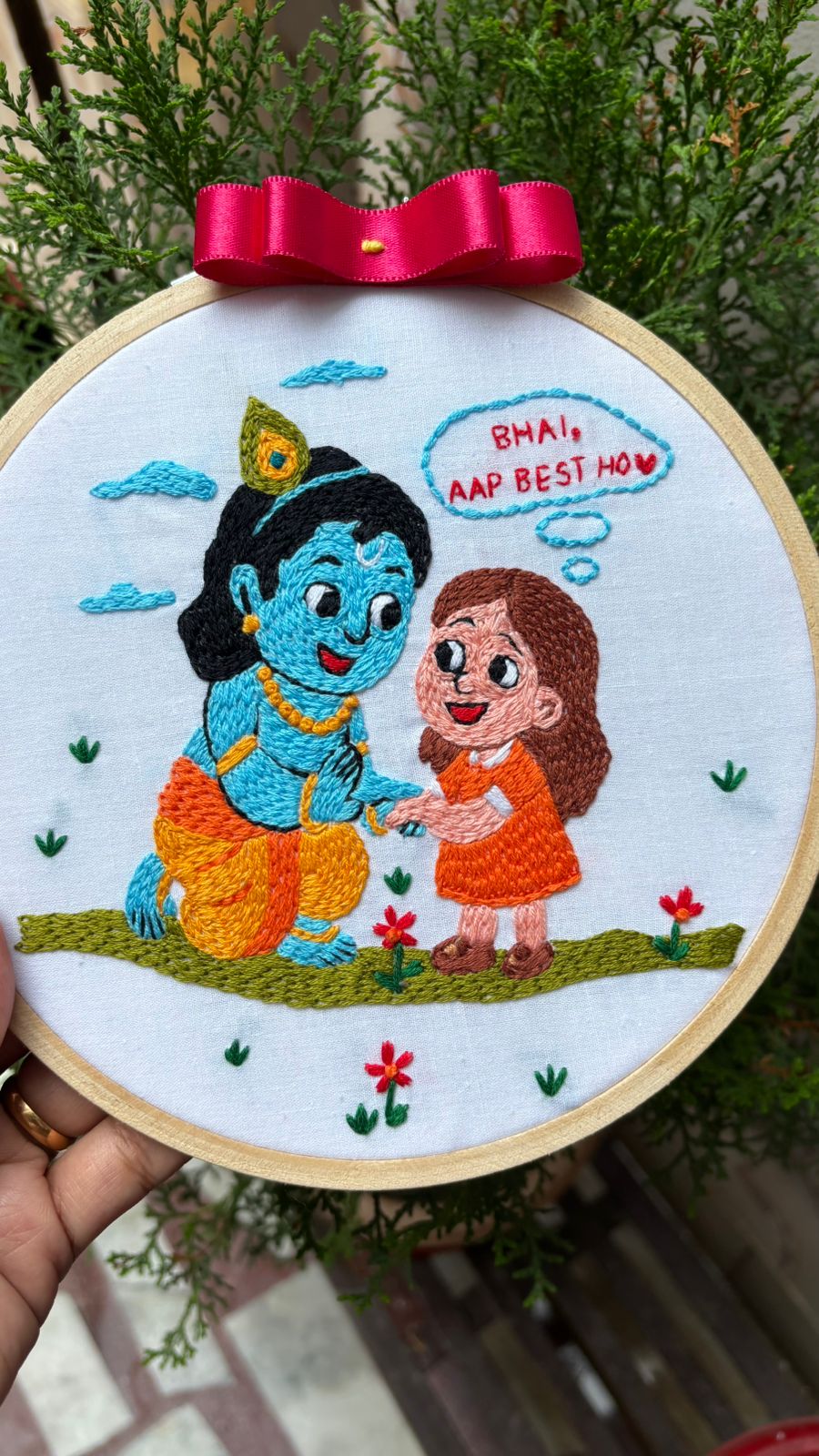 "Bhai Aap Best Ho – Rakhi Special Krishna Embroidery Hoop | Handcrafted Gift for Brother"