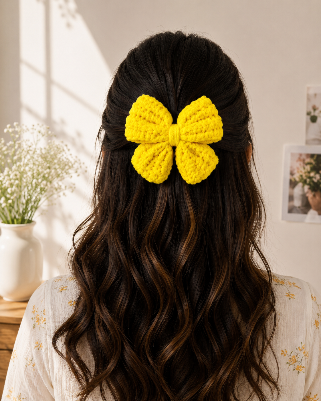 Handmade Crochet Hair Bow Clip – Hot Pink | House of Bulbul