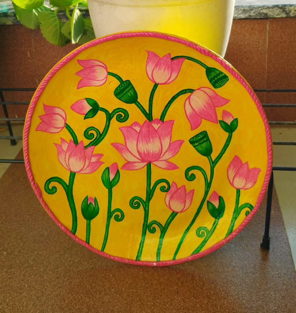 Hand-painted  lotus wall plate