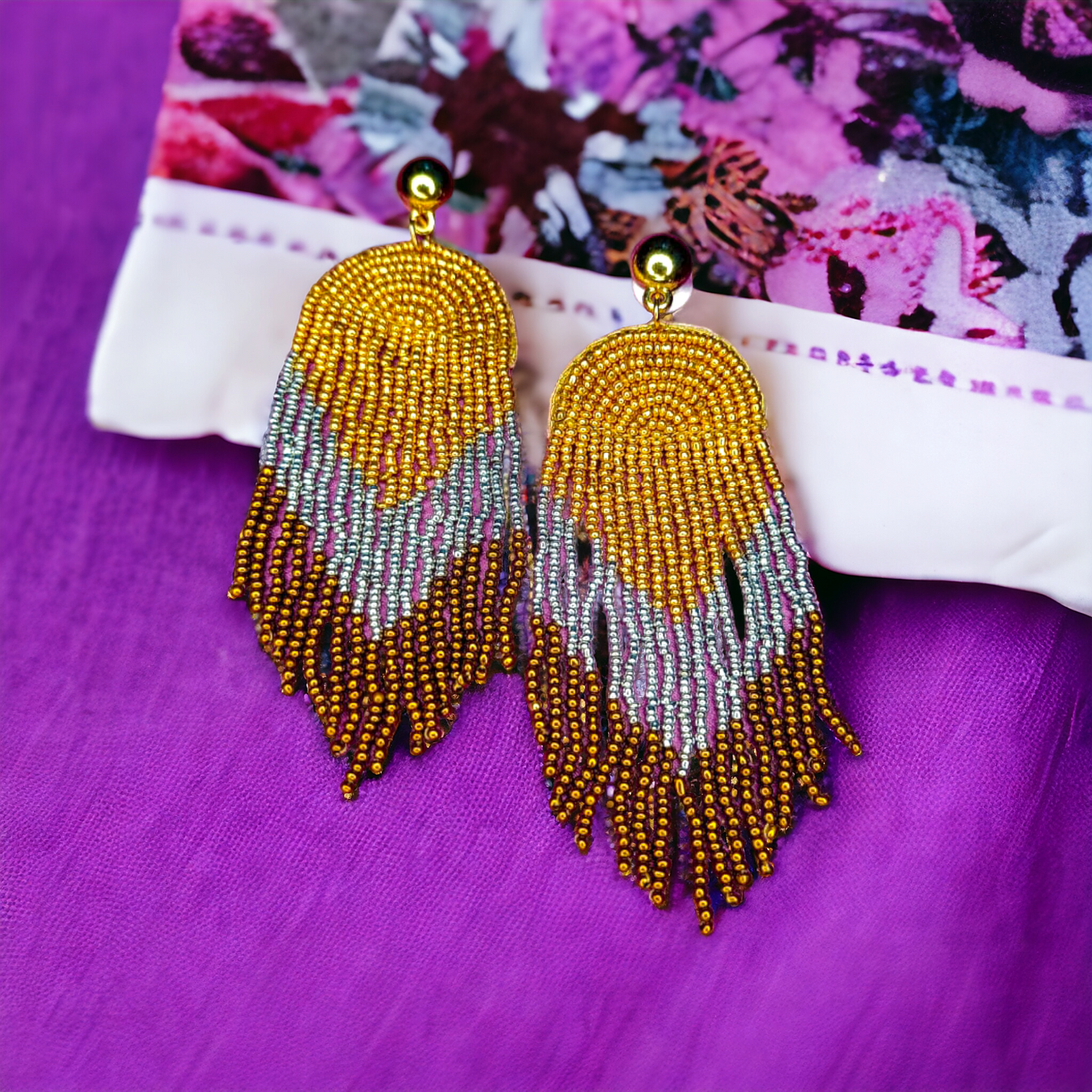 Hanging metallic handmade beaded earring