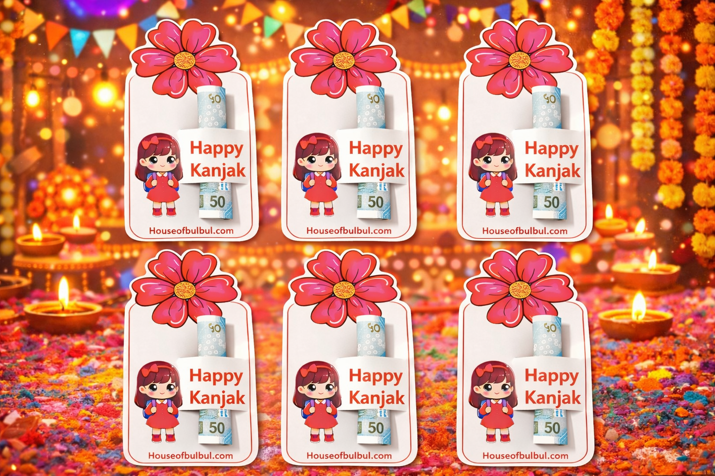 Happy Kanjak Gift Card for Navratri | Cute Money Holder for Kanjak Return Gifts | pack of 12 | money not included