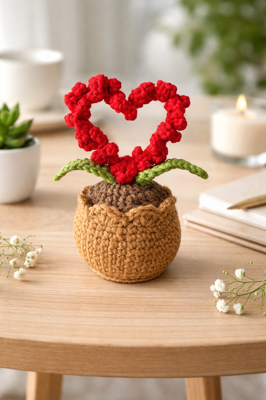 Handmade Crochet Heart Plant Table Decor | Valentine Gift | Cute Home & Desk Decor
