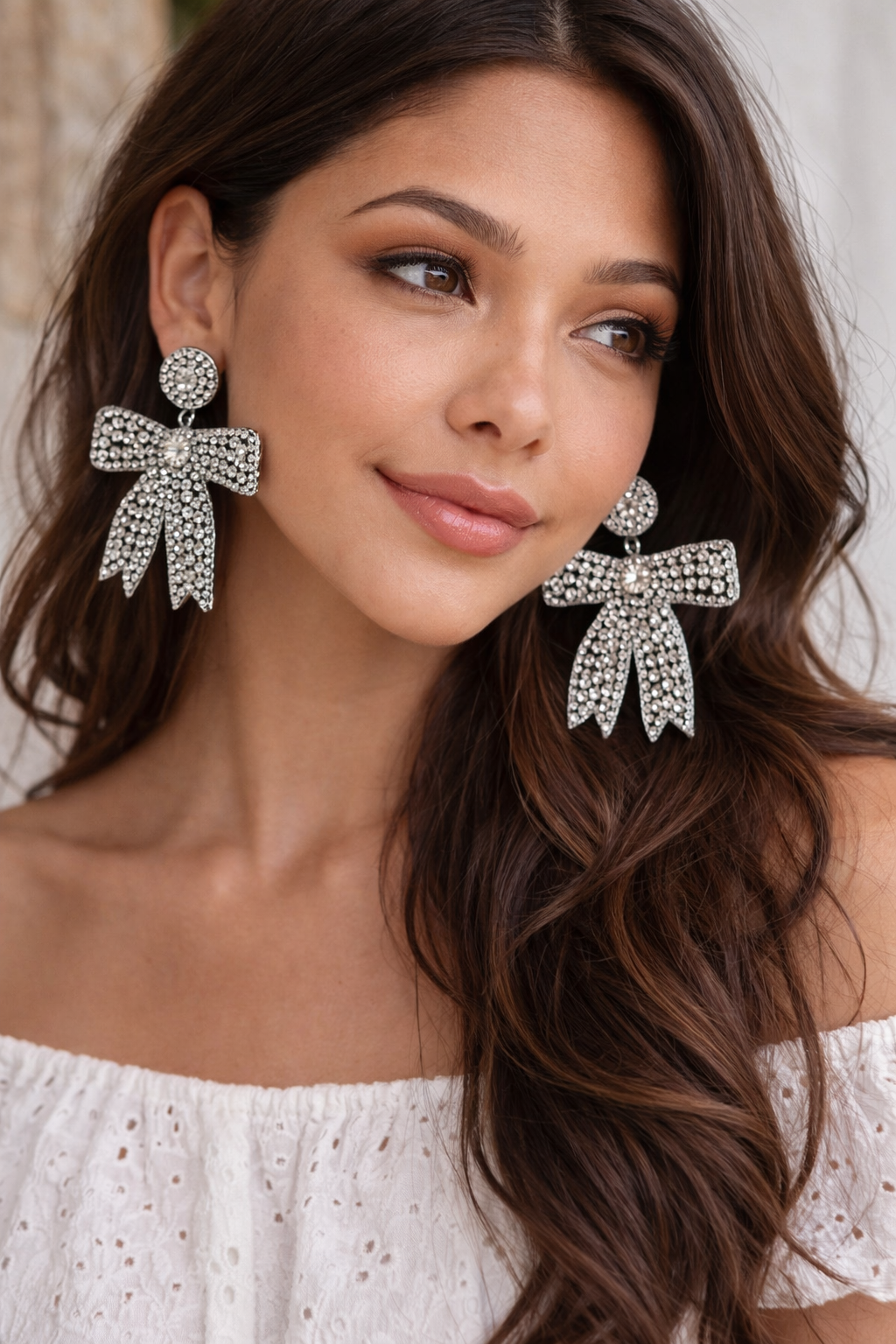 Crystal Bow Statement Earrings for Women | Rhinestone Party & Evening Jewelry