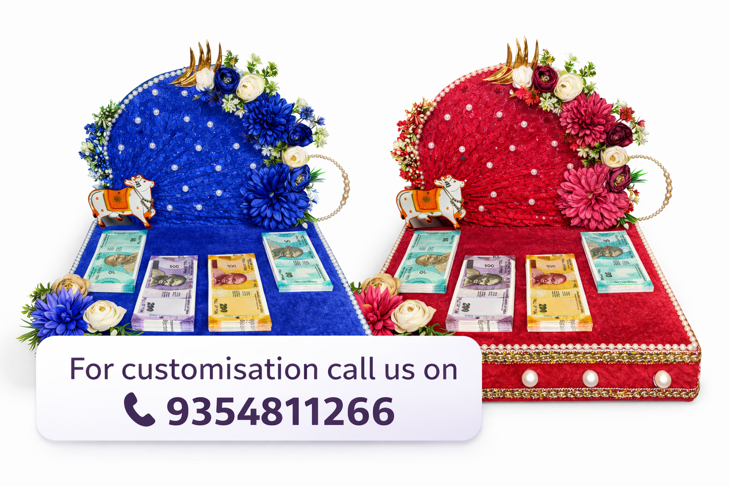 Luxury Floral Cash Gaddi Tray for Shagun, Wedding & Festive Gifting (Lavender Theme)