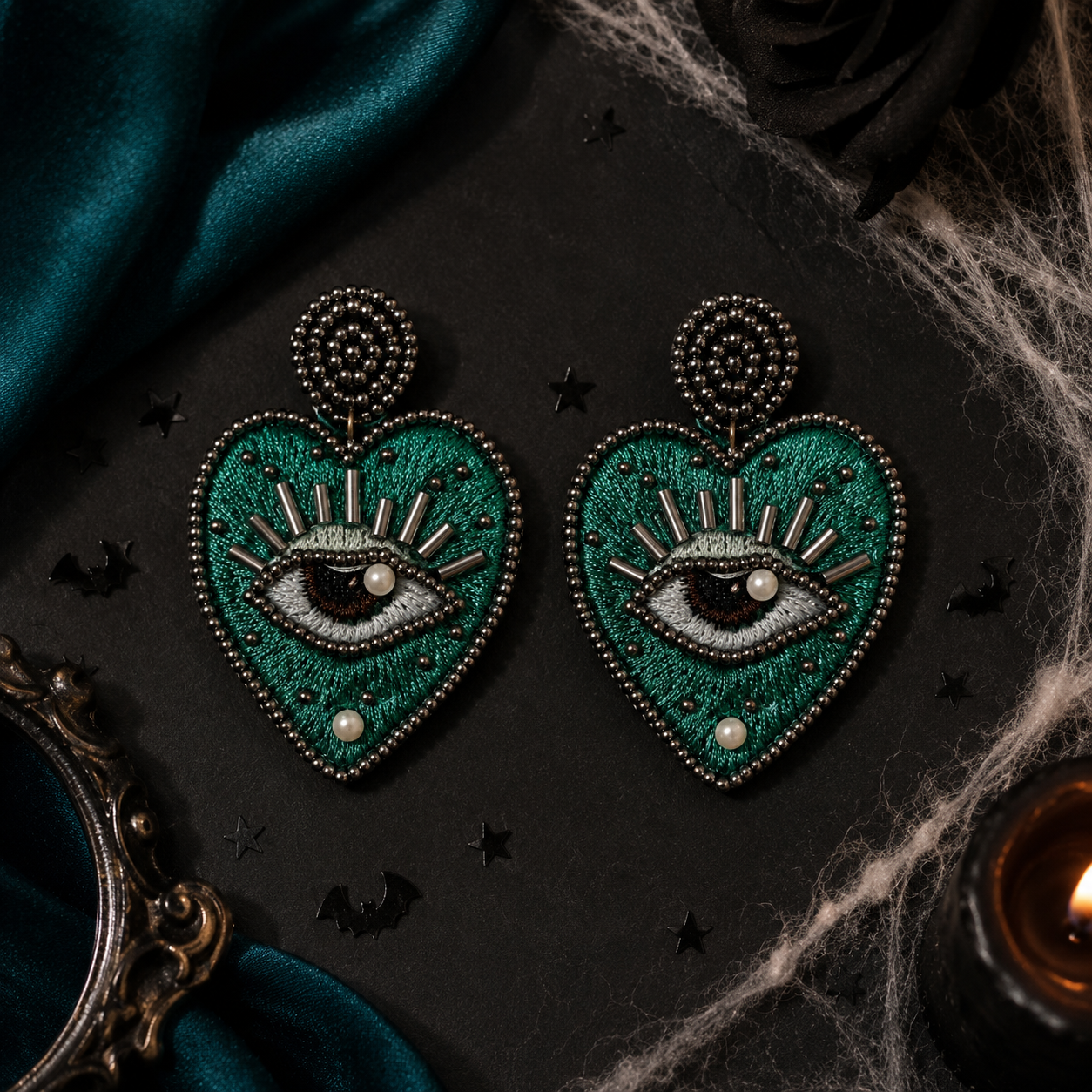 Evil Eye Heart Earrings | Handmade Statement Earrings | Boho Gothic Jewelry | House of Bulbul