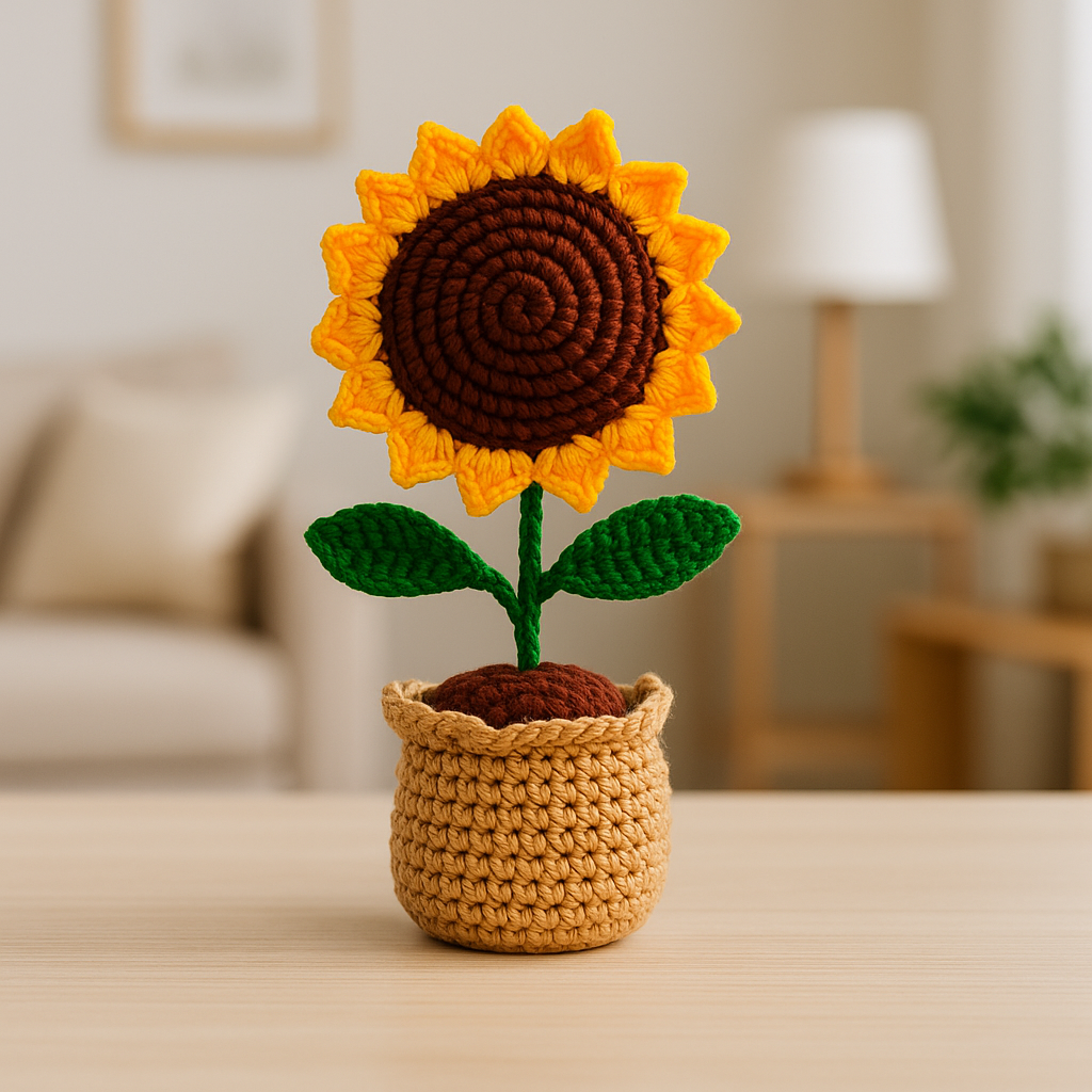 Handmade Crochet Sunflower in Pot | Cute Home Decor | Gift for Her | Table Desk Decor