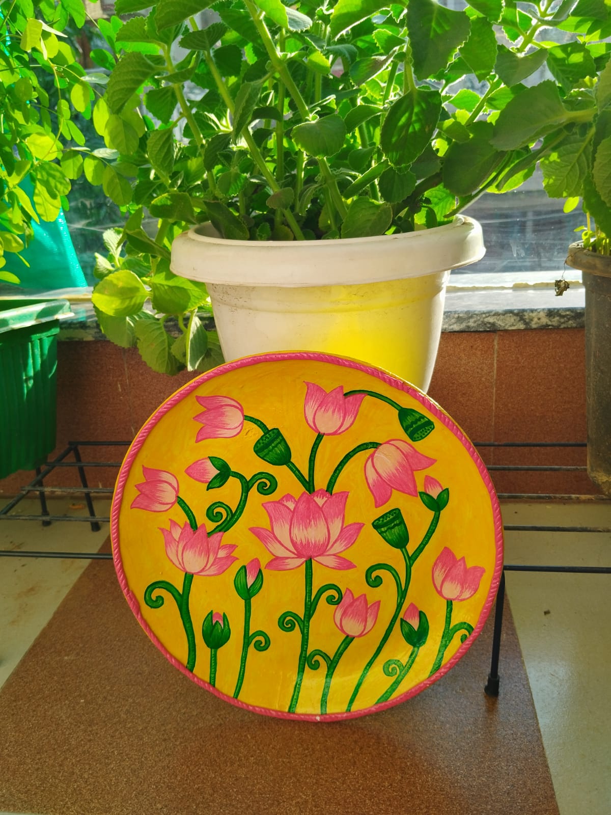 Hand-painted  lotus wall plate