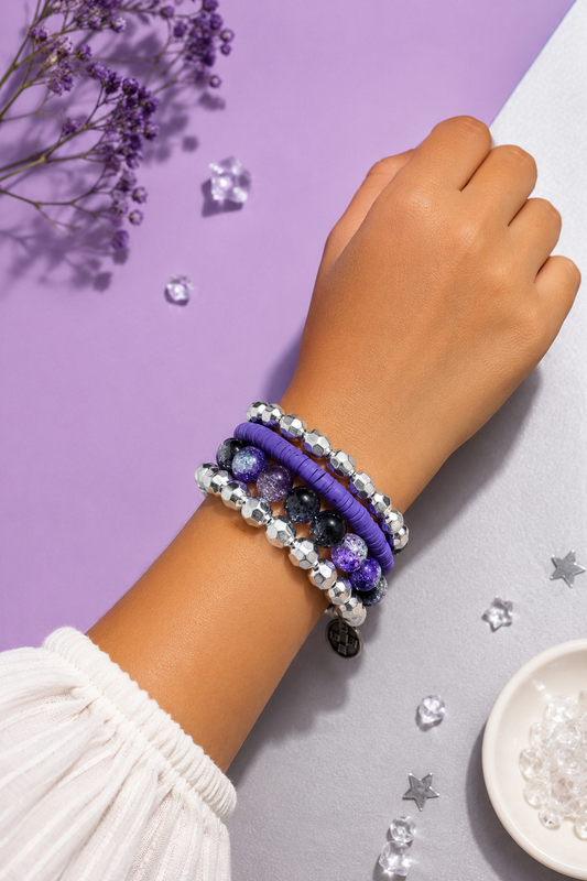 Purple Crystal Wrap Bracelet | Handmade Layered Beaded Bracelet | House of Bulbul