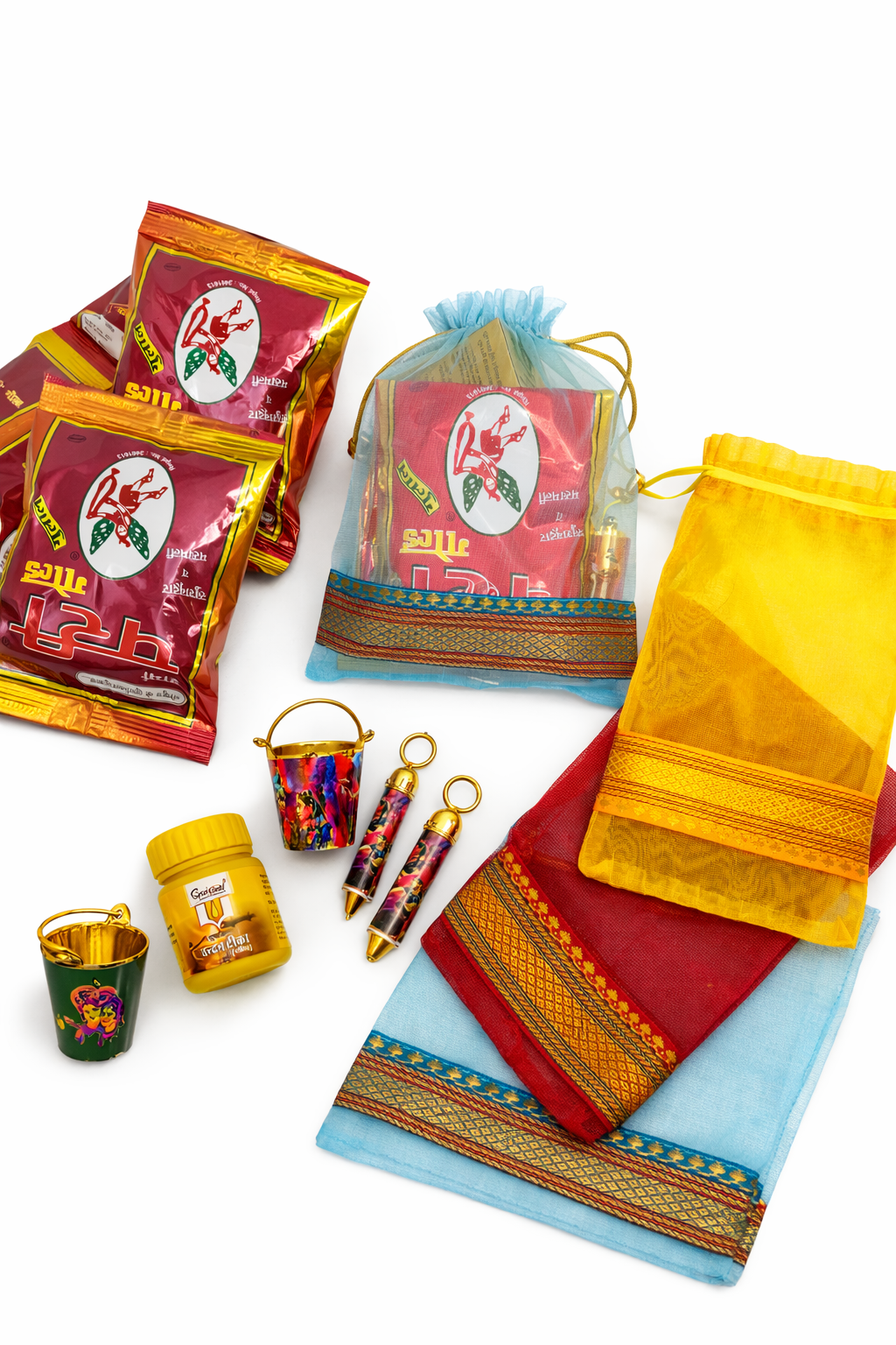 Premium Holi Gift Hamper Set | Gulal Packets, Dupatta, Shringar Accessories & Pichkari Combo