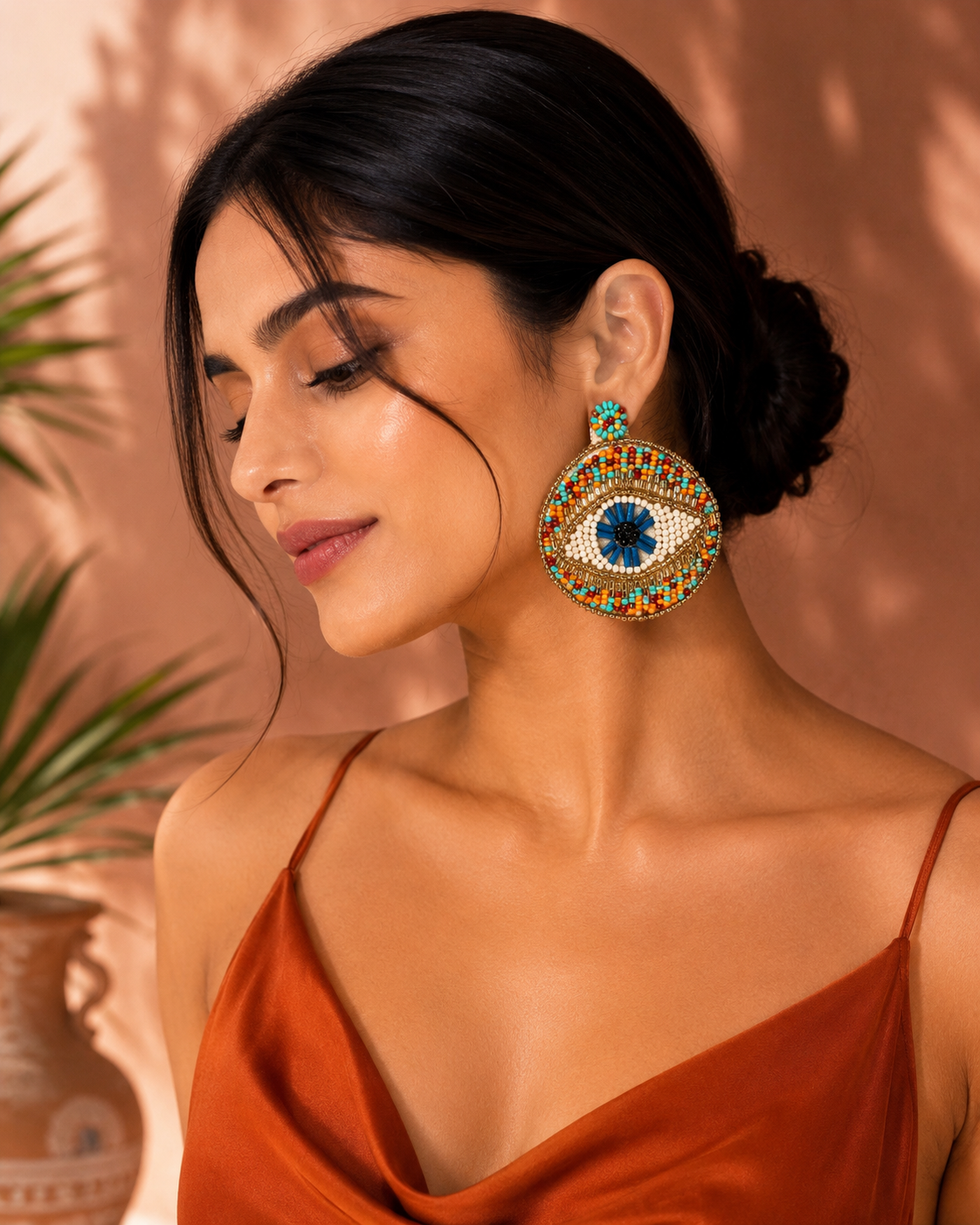 Handmade Boho Evil Eye Statement Earrings | Beaded Artisan Earrings for Women | House of Bulbul