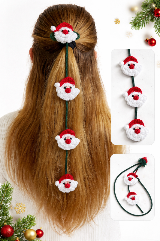Handmade Christmas Santa Hair Accessory | Crochet Santa Hair Tie for Girls & Women