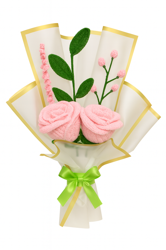 Handmade Crochet Rose Bouquet – Soft Pink Yarn Flowers | Knitted Rose Bouquet for Gifting | Long-Lasting Artificial Flower Bouquet for Birthday, Anniversary & Home Decor
